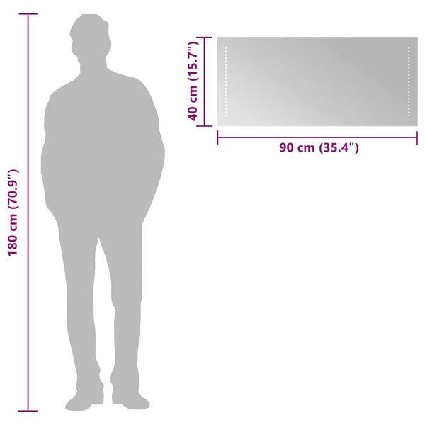 vidaXL LED Bathroom Mirror 90x40 cm