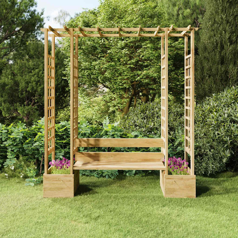 vidaXL Garden Pergola with Bench and Planters Impregnated Pine Wood