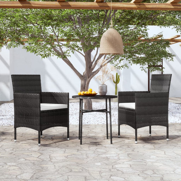 vidaXL 3-Piece Garden Dining Set Poly Rattan Black