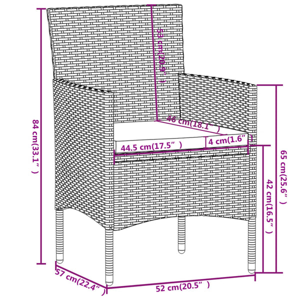vidaXL 3-Piece Garden Dining Set Poly Rattan Grey