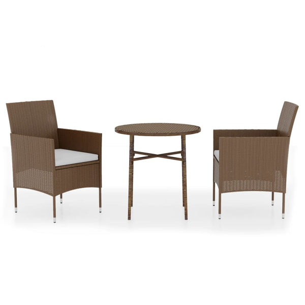 vidaXL 3-Piece Garden Dining Set Poly Rattan Brown