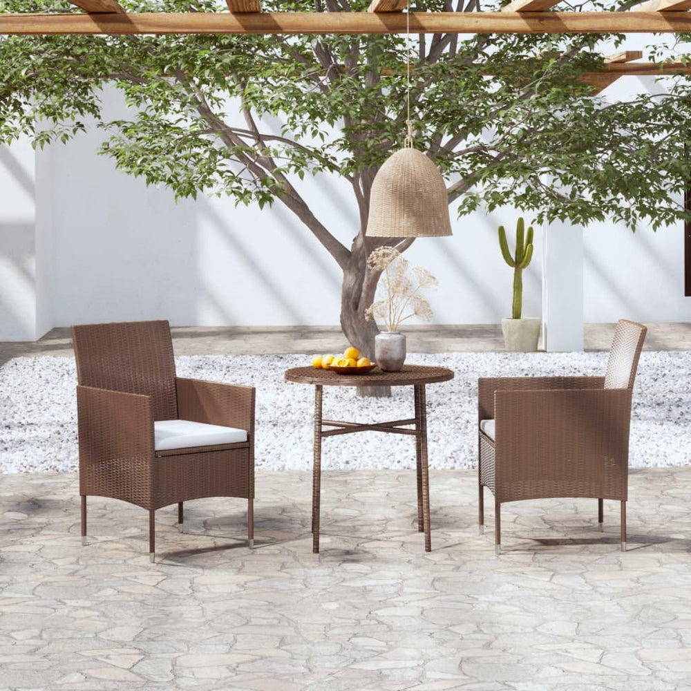 vidaXL 3-Piece Garden Dining Set Poly Rattan Brown