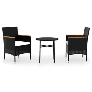 vidaXL 3-Piece Garden Dining Set Poly Rattan Black