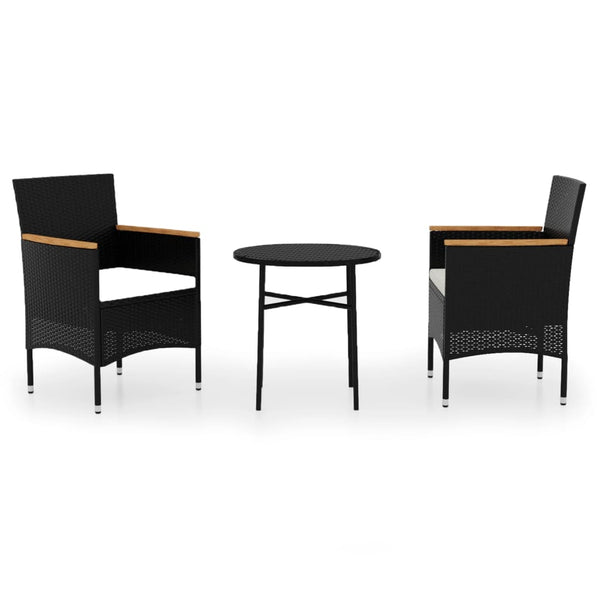 vidaXL 3-Piece Garden Dining Set Poly Rattan Black