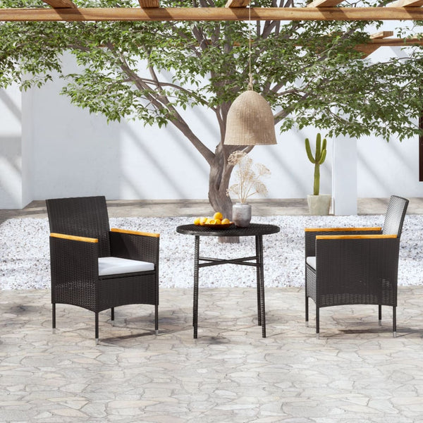 vidaXL 3-Piece Garden Dining Set Poly Rattan Black