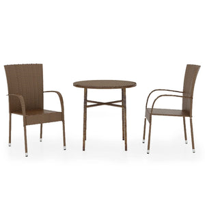vidaXL 3-Piece Garden Dining Set Poly Rattan Brown
