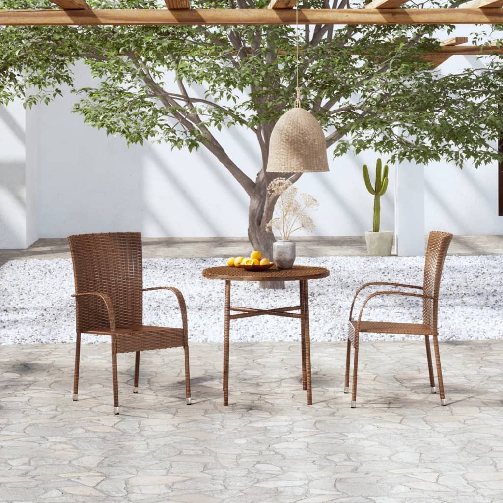 vidaXL 3-Piece Garden Dining Set Poly Rattan Brown