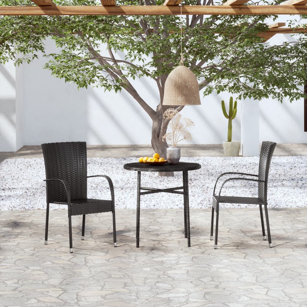 vidaXL 3-Piece Garden Dining Set Poly Rattan Black