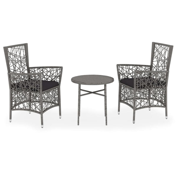 vidaXL 3-Piece Garden Dining Set Poly Rattan Grey