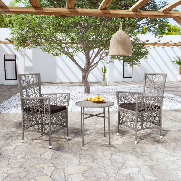 vidaXL 3-Piece Garden Dining Set Poly Rattan Grey