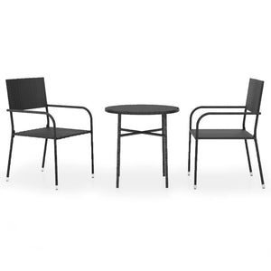 vidaXL 3-Piece Garden Dining Set Poly Rattan Black