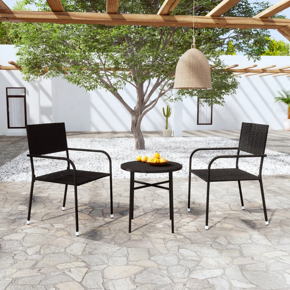 vidaXL 3-Piece Garden Dining Set Poly Rattan Black