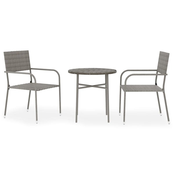 vidaXL 3-Piece Garden Dining Set Poly Rattan Grey
