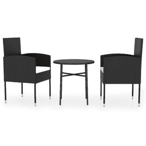 vidaXL 3-Piece Garden Dining Set Poly Rattan Black
