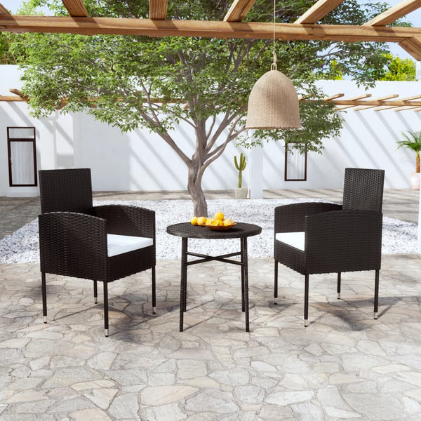 vidaXL 3-Piece Garden Dining Set Poly Rattan Black