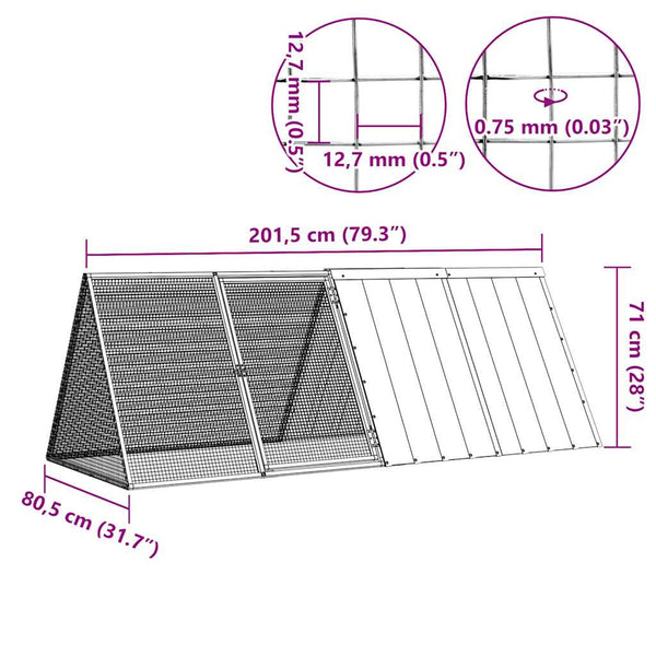 vidaXL Rabbit Cage Anthracite 201.5x80.5x71 cm Galvanized Steel