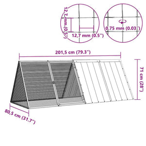 vidaXL Rabbit Cage Gray 201.5x80.5x71 cm Galvanized Steel