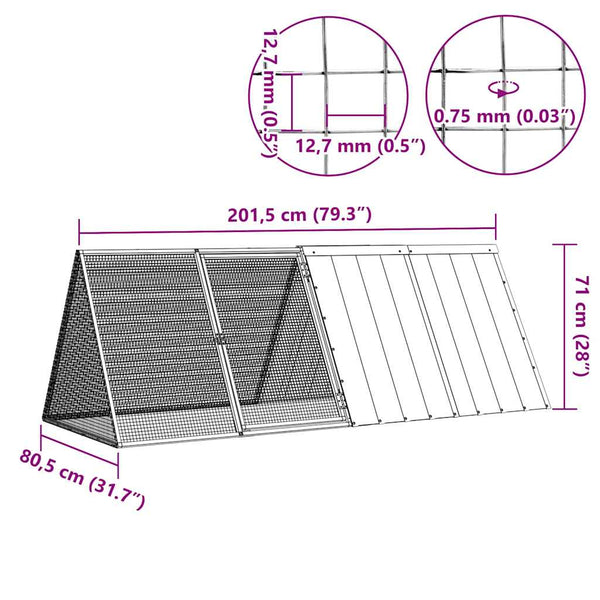 vidaXL Rabbit Cage Gray 201.5x80.5x71 cm Galvanized Steel