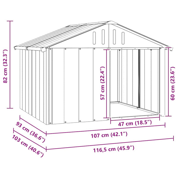 vidaXL Dog Kennel Grey 116.5x103x81.5 cm Galvanized Steel