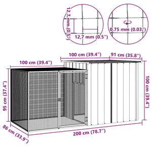 vidaXL Chicken Coop Anthracite 200x91x100 cm Galvanized Steel