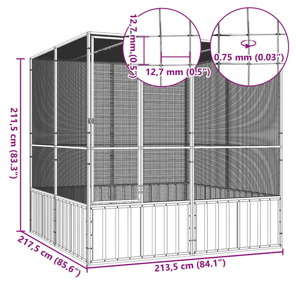 vidaXL Bird Cage Grey 213.5x217.5x211.5 cm Galvanized Steel