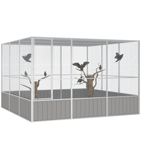 vidaXL Bird Cage Grey 302.5x324.5x211.5 cm Galvanized Steel