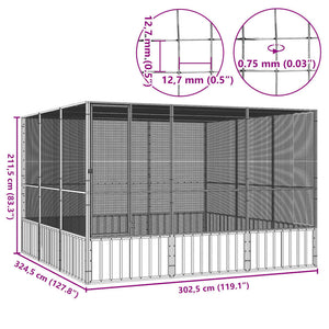 vidaXL Bird Cage Grey 302.5x324.5x211.5 cm Galvanized Steel