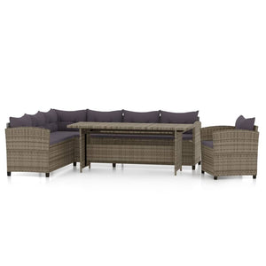 vidaXL 3-Piece Garden Lounge Set with Cushions Poly Rattan Grey