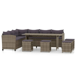 vidaXL 6-Piece Garden Lounge Set with Cushions Poly Rattan Grey