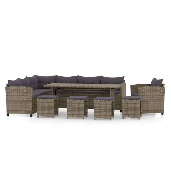 vidaXL 7-piece Garden Lounge Set with Cushions Poly Rattan Grey