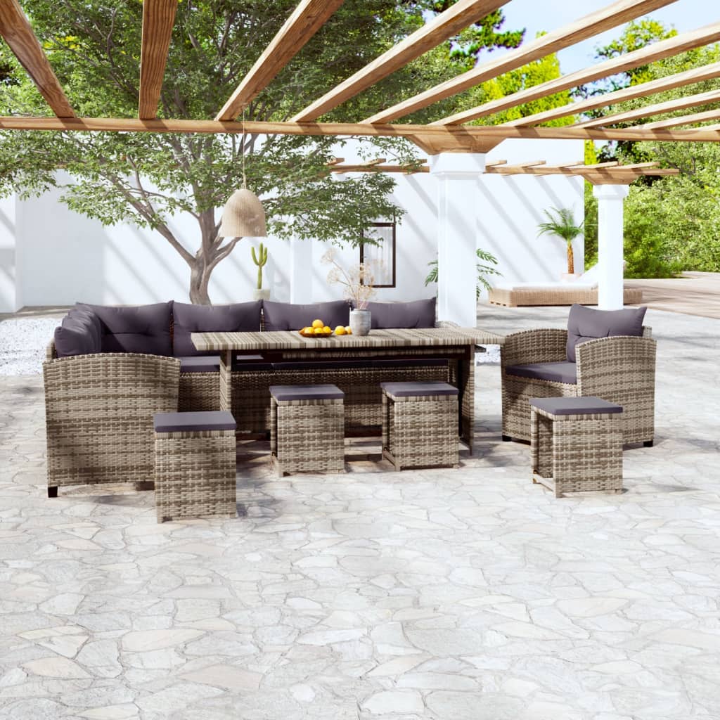 vidaXL 7-piece Garden Lounge Set with Cushions Poly Rattan Grey