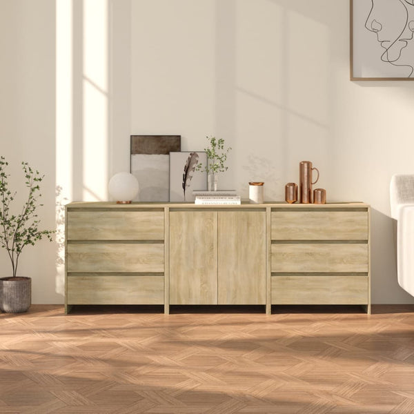 vidaXL 3-Piece Sideboard Sonoma Oak Engineered Wood
