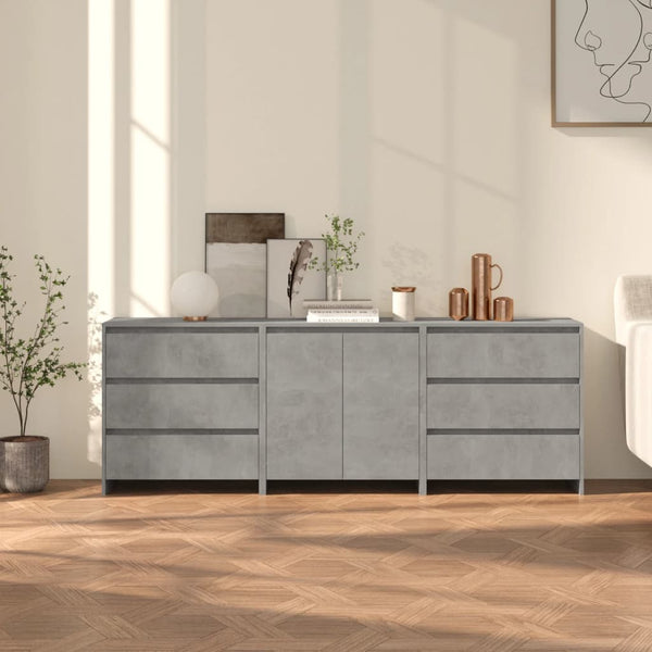 vidaXL 3-Piece Sideboard Concrete Grey Engineered Wood
