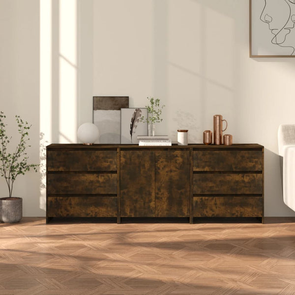 vidaXL 3-Piece Sideboard Smoked Oak Engineered Wood