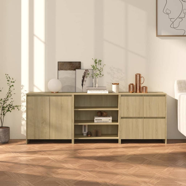 vidaXL 3-Piece Sideboard Sonoma Oak Engineered Wood