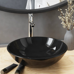 Badezimmer Waschbecken mit Wasserhahn Ablaufgarnitur Schwarz