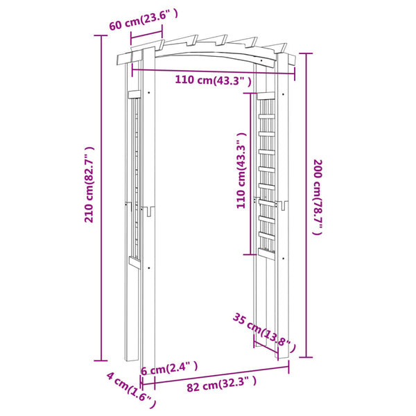 vidaXL Rose Arch 110x60x210 cm Solid Pine Wood Impregnated