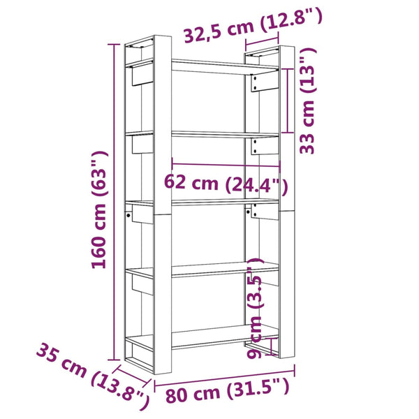 vidaXL Bookcase/Room Divider Grey 80x35x160 cm Solid Wood