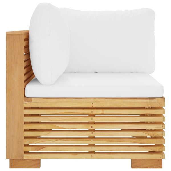 vidaXL Garden Corner Sofa with Cream Cushions Solid Teak Wood