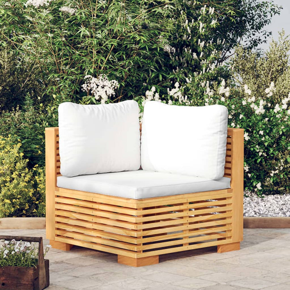 vidaXL Garden Corner Sofa with Cream Cushions Solid Teak Wood