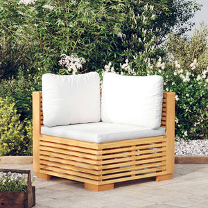 vidaXL Garden Corner Sofa with Cream Cushions Solid Teak Wood