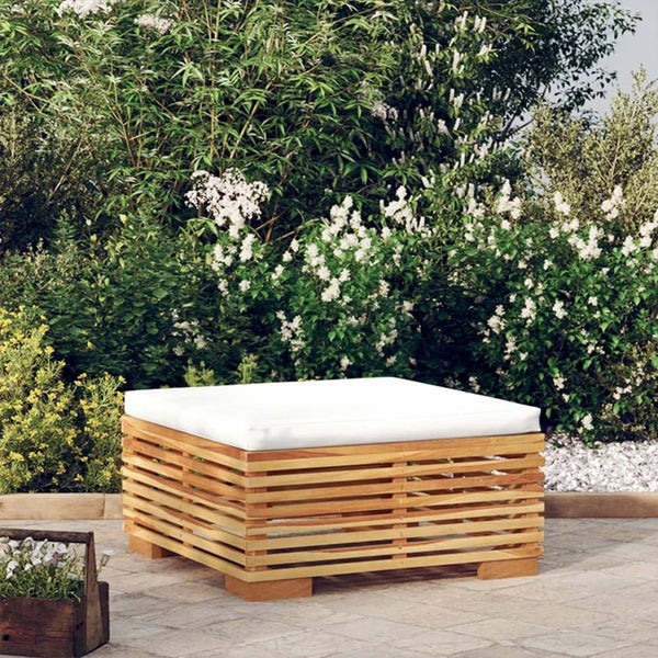 vidaXL Garden Stool with Cream Cushion Solid Teak Wood
