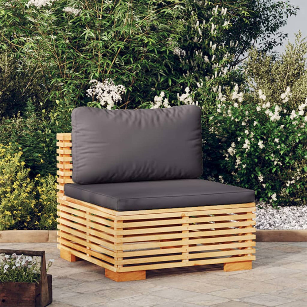 vidaXL Garden Center Sofa with Dark Grey Cushions Solid Teak Wood