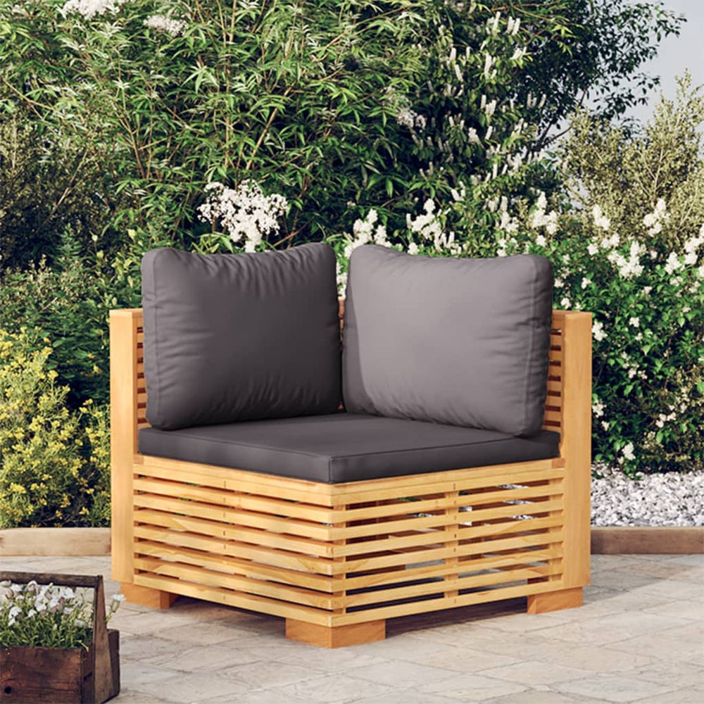 vidaXL Garden Corner Sofa with Dark Grey Cushions Solid Teak Wood