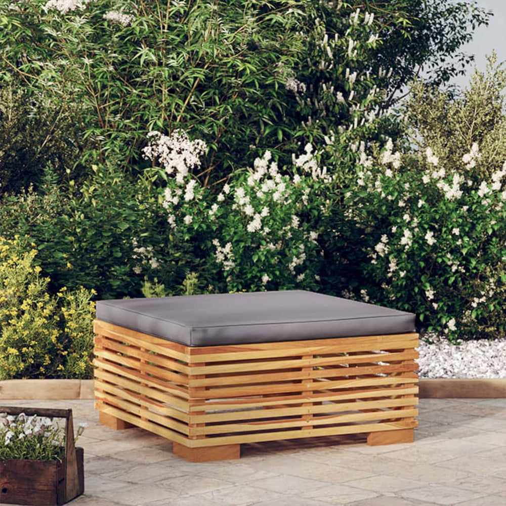 vidaXL Garden Stool with Dark Grey Cushions Solid Teak Wood