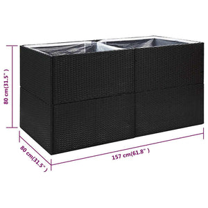 vidaXL Planter Black 157x80x80 cm Poly Rattan