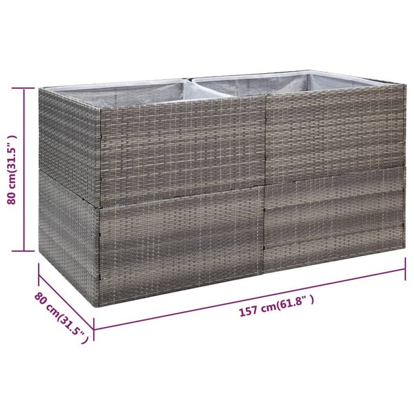 vidaXL Planter Gray 157x80x80 cm Poly Rattan
