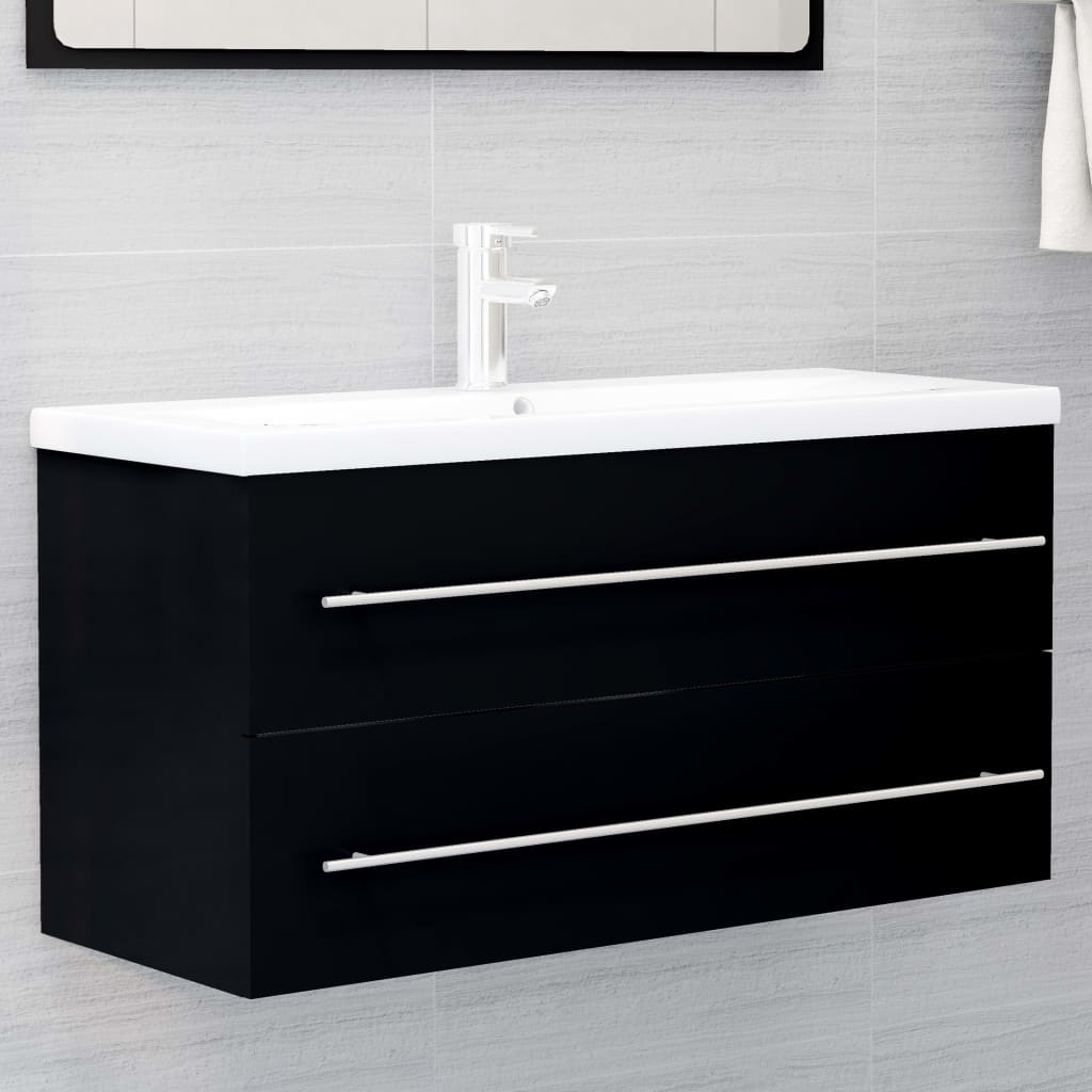 vidaXL Bathroom Vanity Unit with Integrated Sink Black Engineered Wood