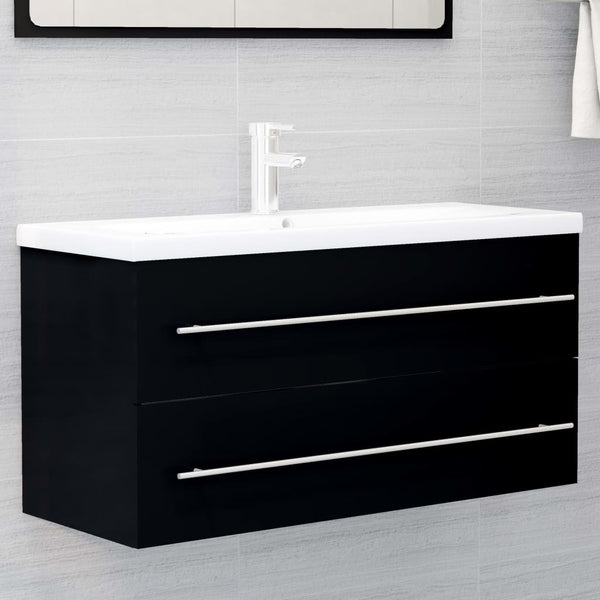 vidaXL Bathroom Vanity Unit with Integrated Sink Black Engineered Wood