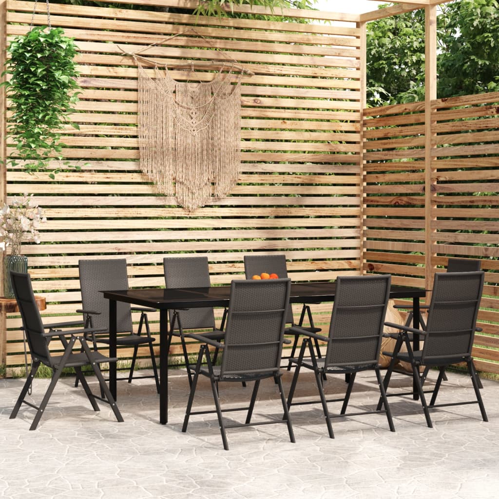 vidaXL 9-piece Garden Dining Set Black